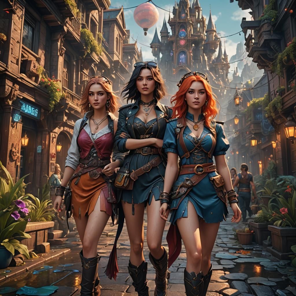 Fantastical Girls' Fun in Detailed Matte Painting