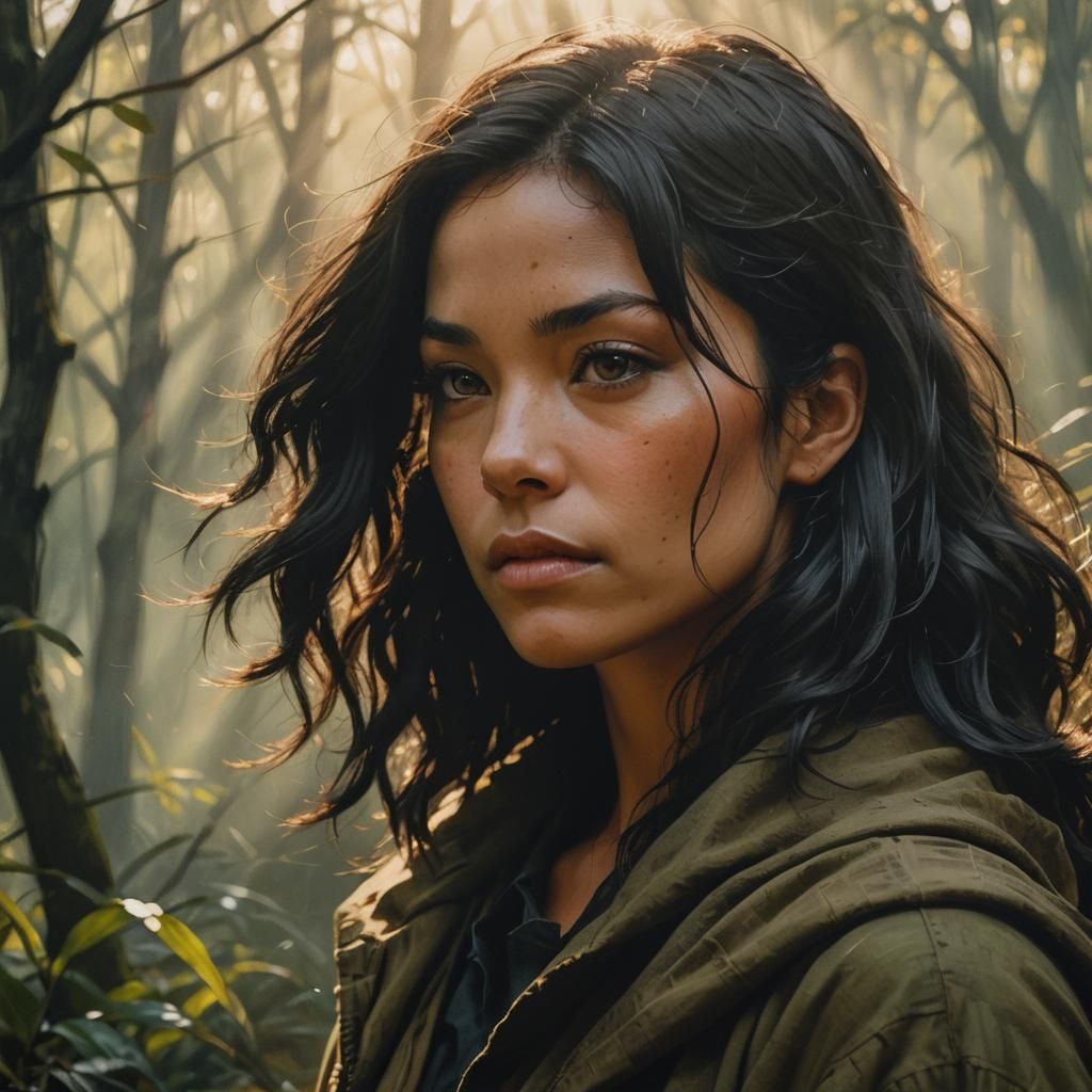 Earthy Woman and Panther in Retro Oil Painting