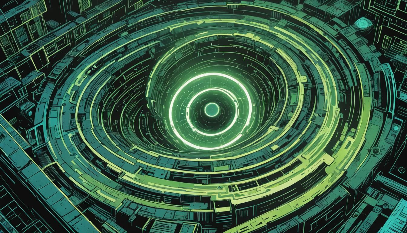 Cyberpunk Comic Book Black Hole in Neon Cityscape