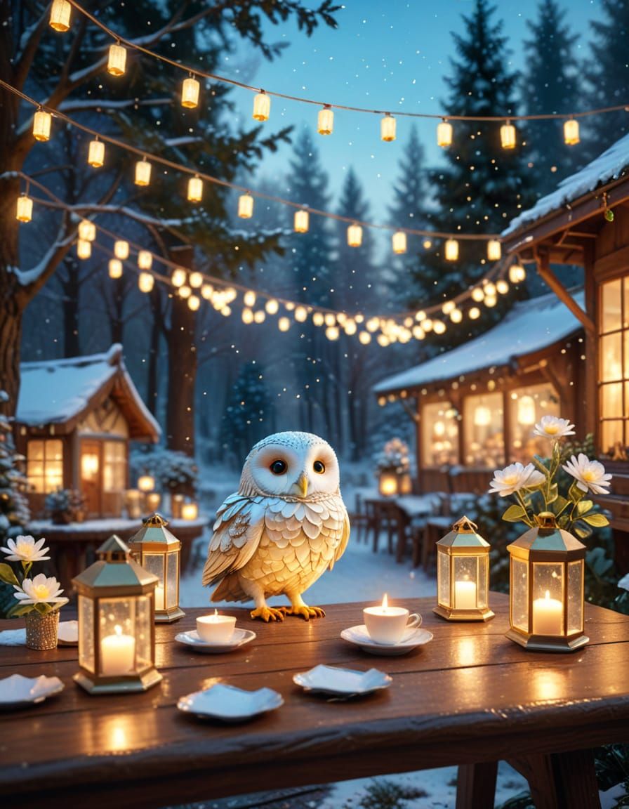 Enchanting Winter Woodland Cafe with Festive Charm