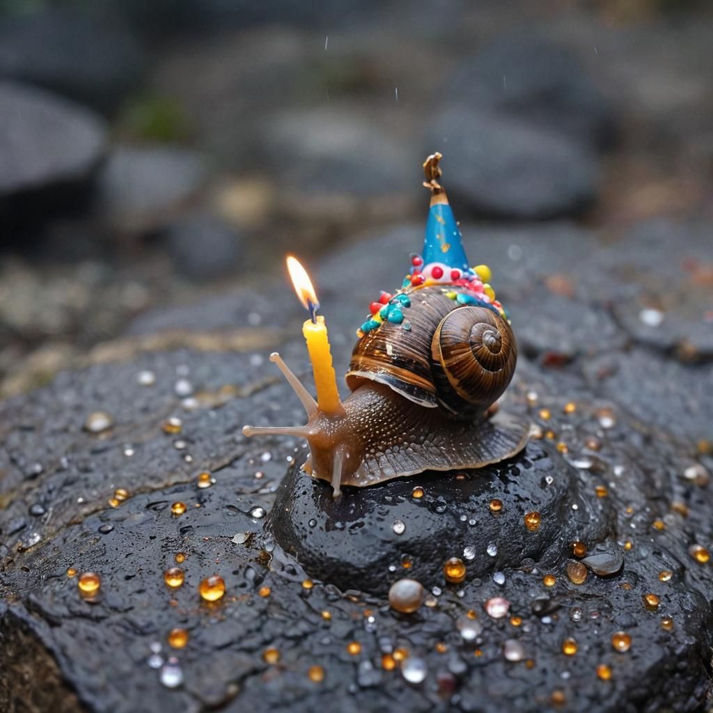 Joyful Garden Snail Celebrates Birthday