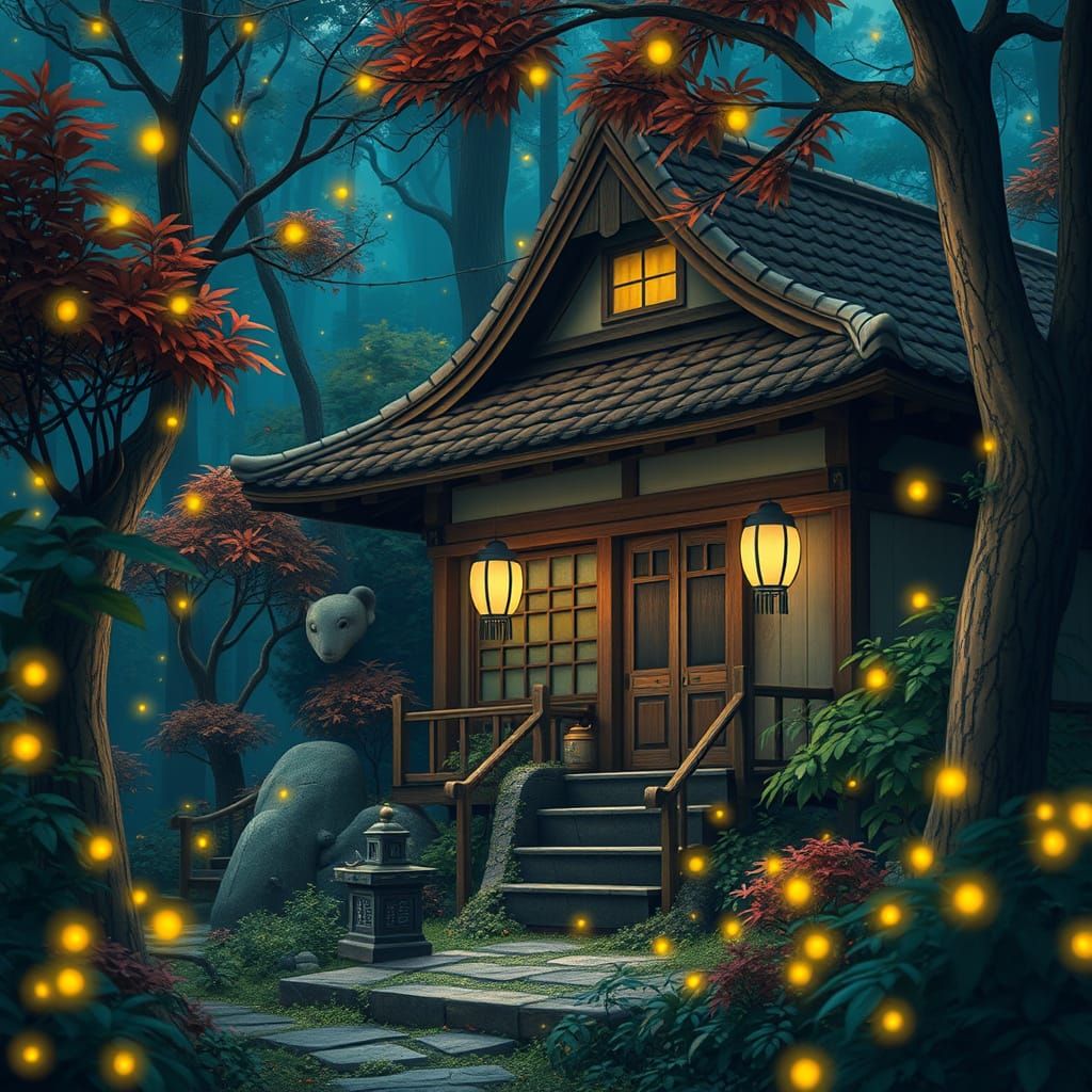 Enchanted Japanese Villa in Whimsical Forest