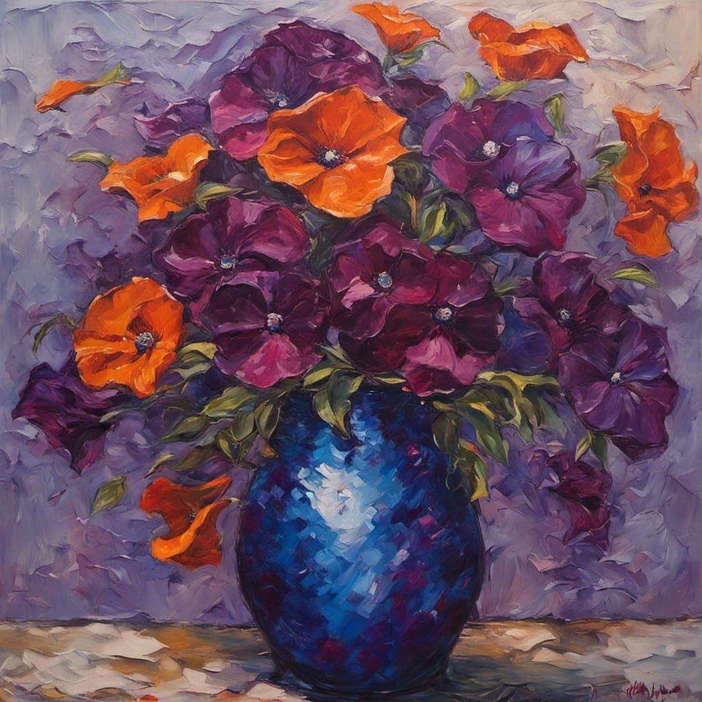 Petunias in Vase: Impasto Oil Painting
