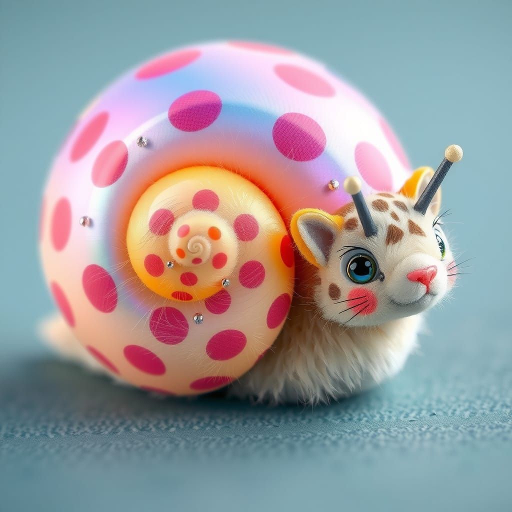 Whimsical Kawaii Fluffy Cheetah Snail Portrait