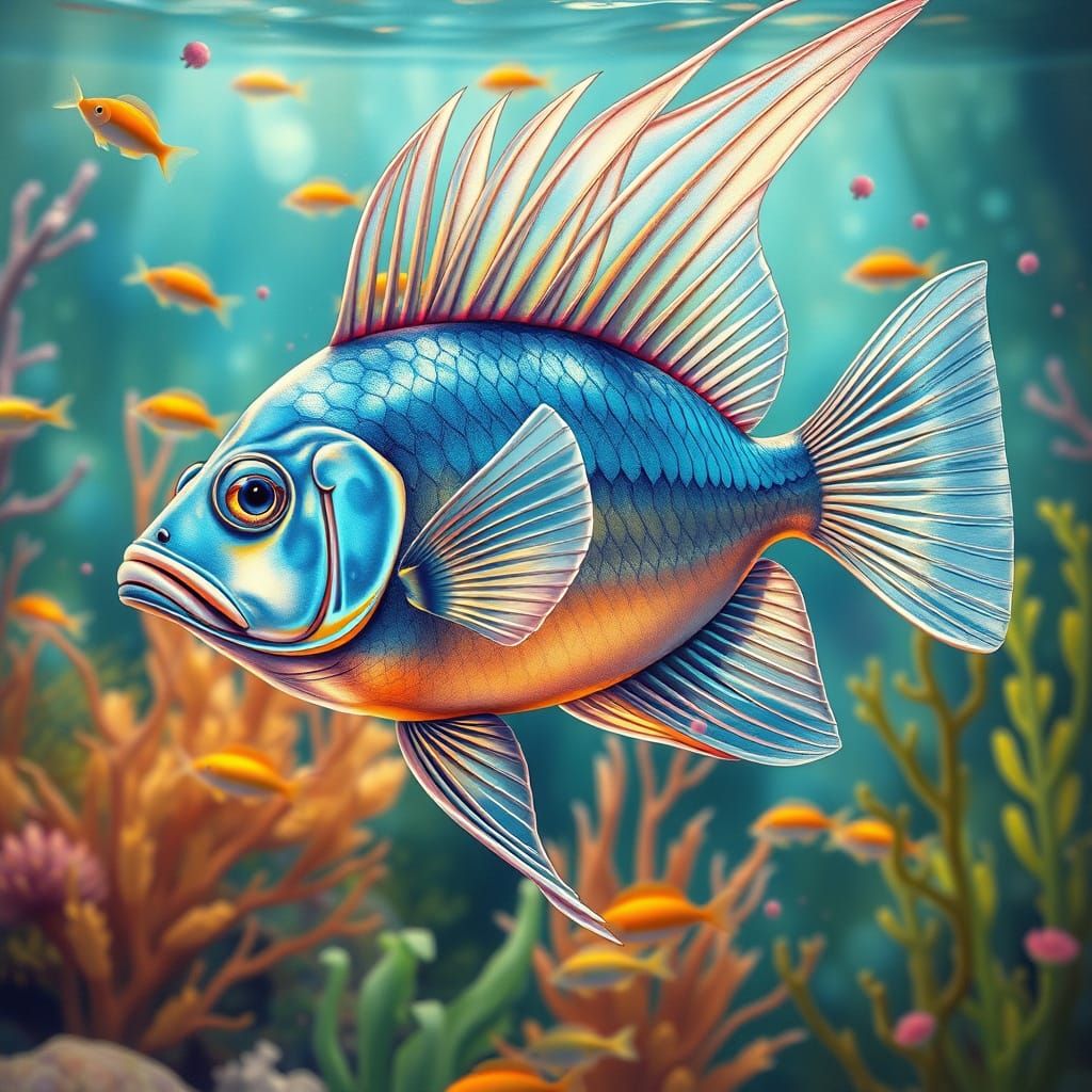 Angelfish in Vibrant Tank: Hyperrealistic Watercolor Illustr...