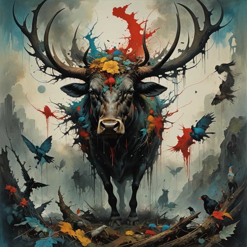 Amalgam of Animals: Inkblot Art in Oil Painting Style