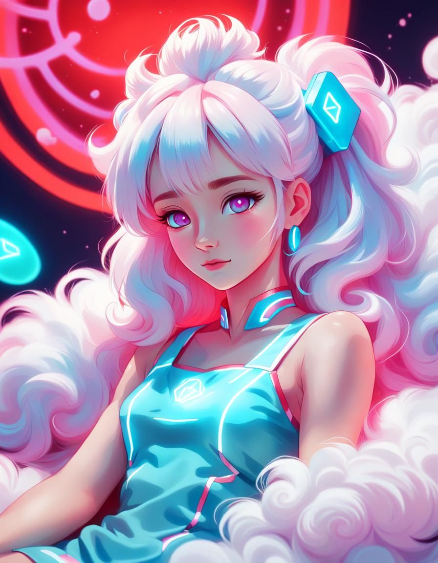 Kawaii Goddess with Nordic Runes in Oil Painting