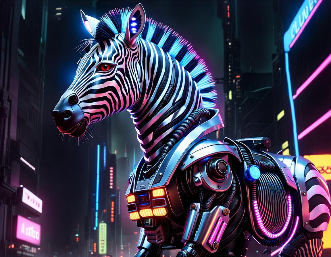 Cyberpunk Zebra Cyborg Portrait