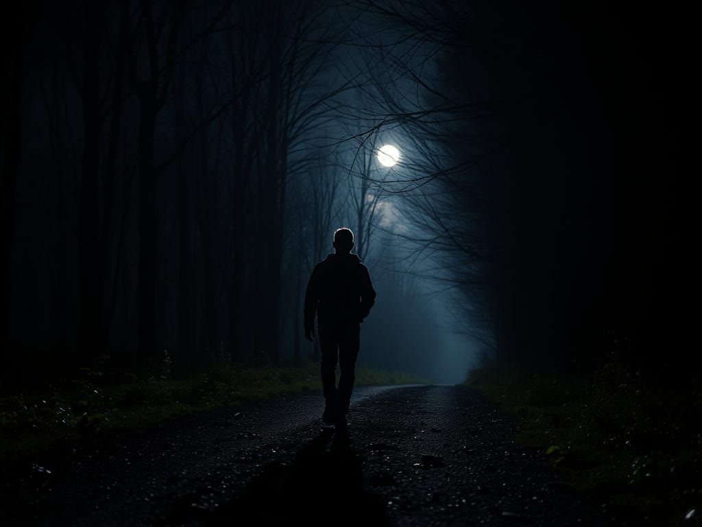 A Man Walks Under Moonlit Trees
