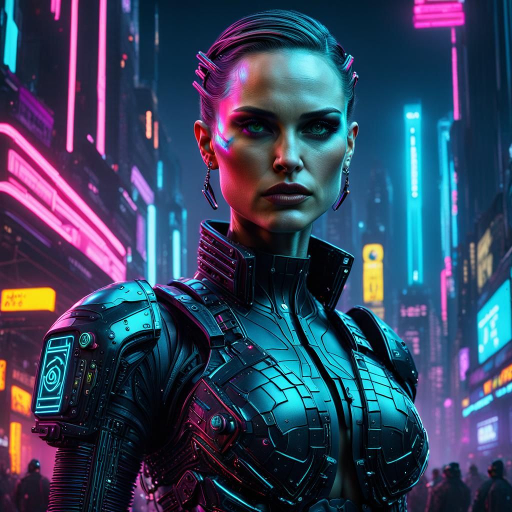 Cyberpunk Natalie Portman 3D Render in Neon
