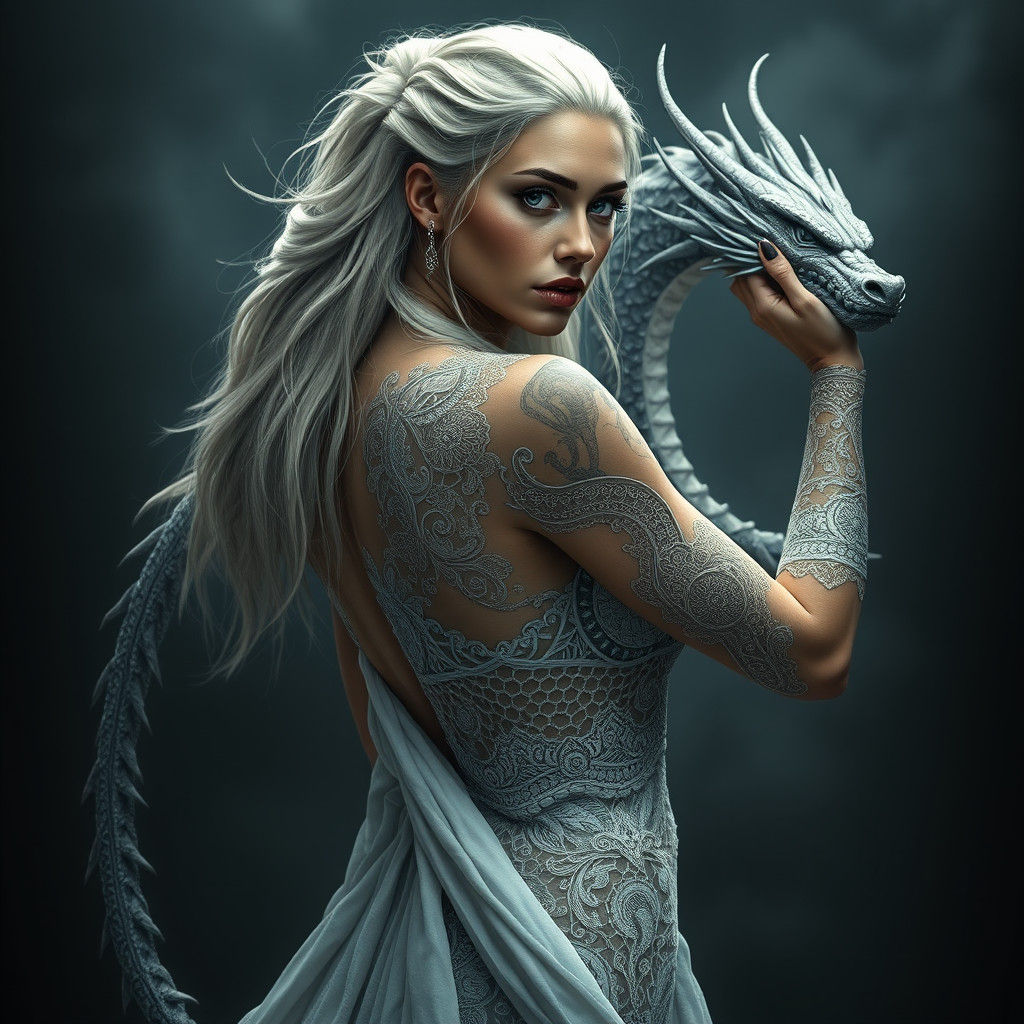 Viking Woman with Dragon Tattoo as Major Arcana