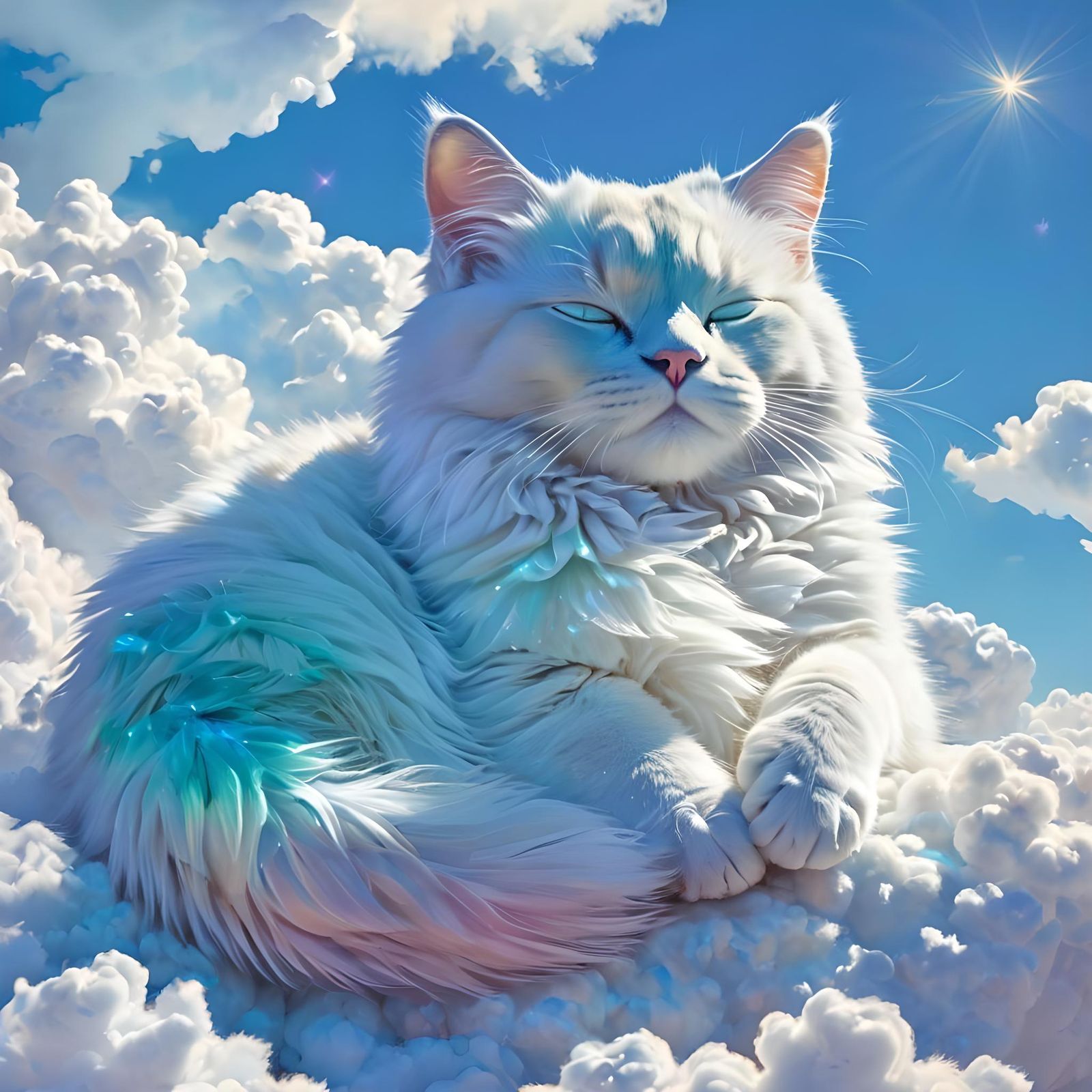 Iridescent Crystal Cat Sleeping on Cloud