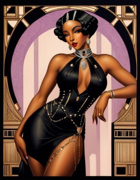 Glamorous Black Woman in 1920s Art Deco Style