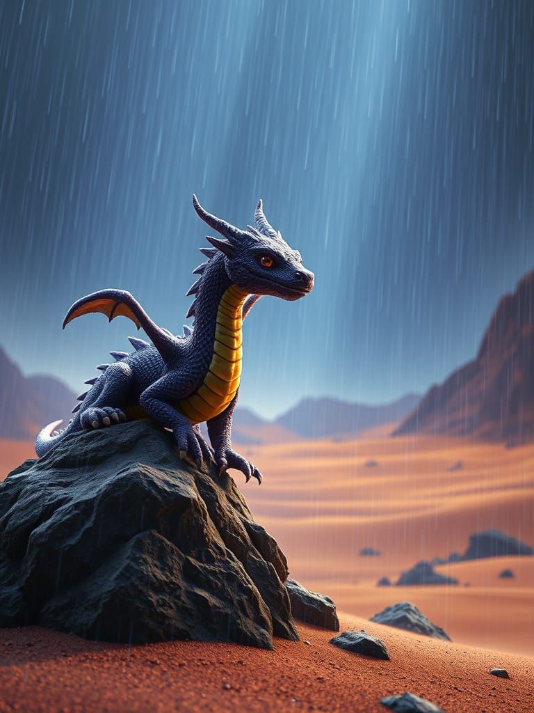 Majestic Desert Dragon in Rainy Splendor