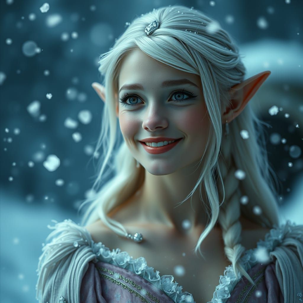 Silver Haired Elf in Snowy Splendor