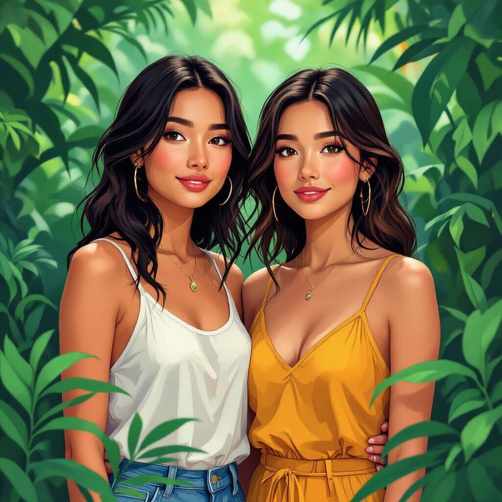 Friends in Lush Greenery: Digital Art