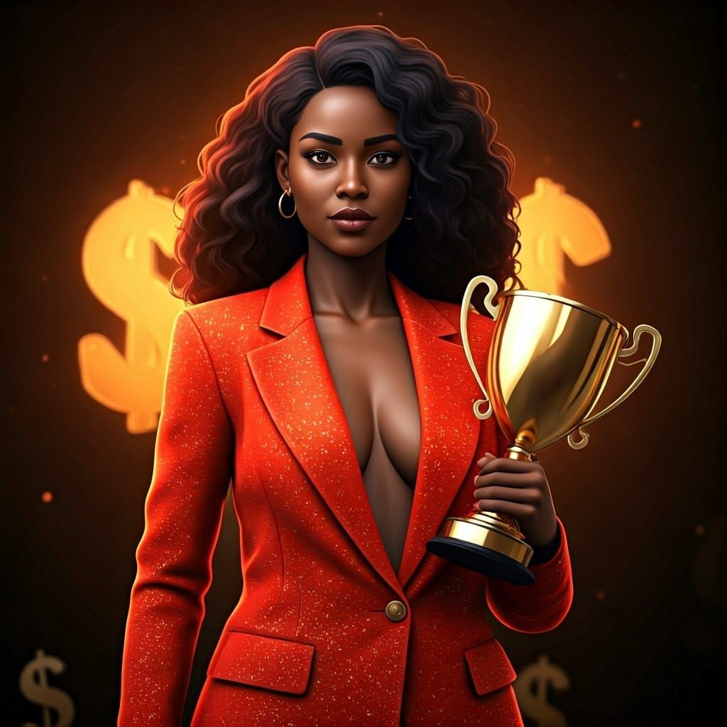 Confident Woman with Trophy in Anime Style