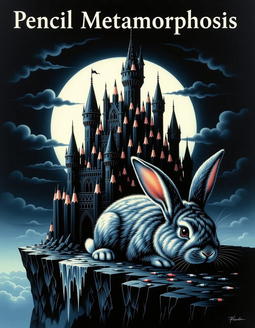 Gothic Pencil Castle Melts into Graphite Rabbit