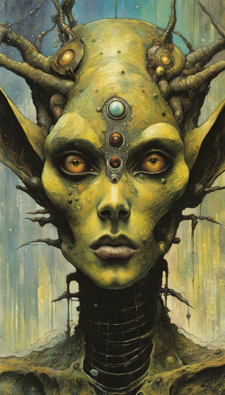 Scary Cyborg Portrait in Acrylic Pour Style