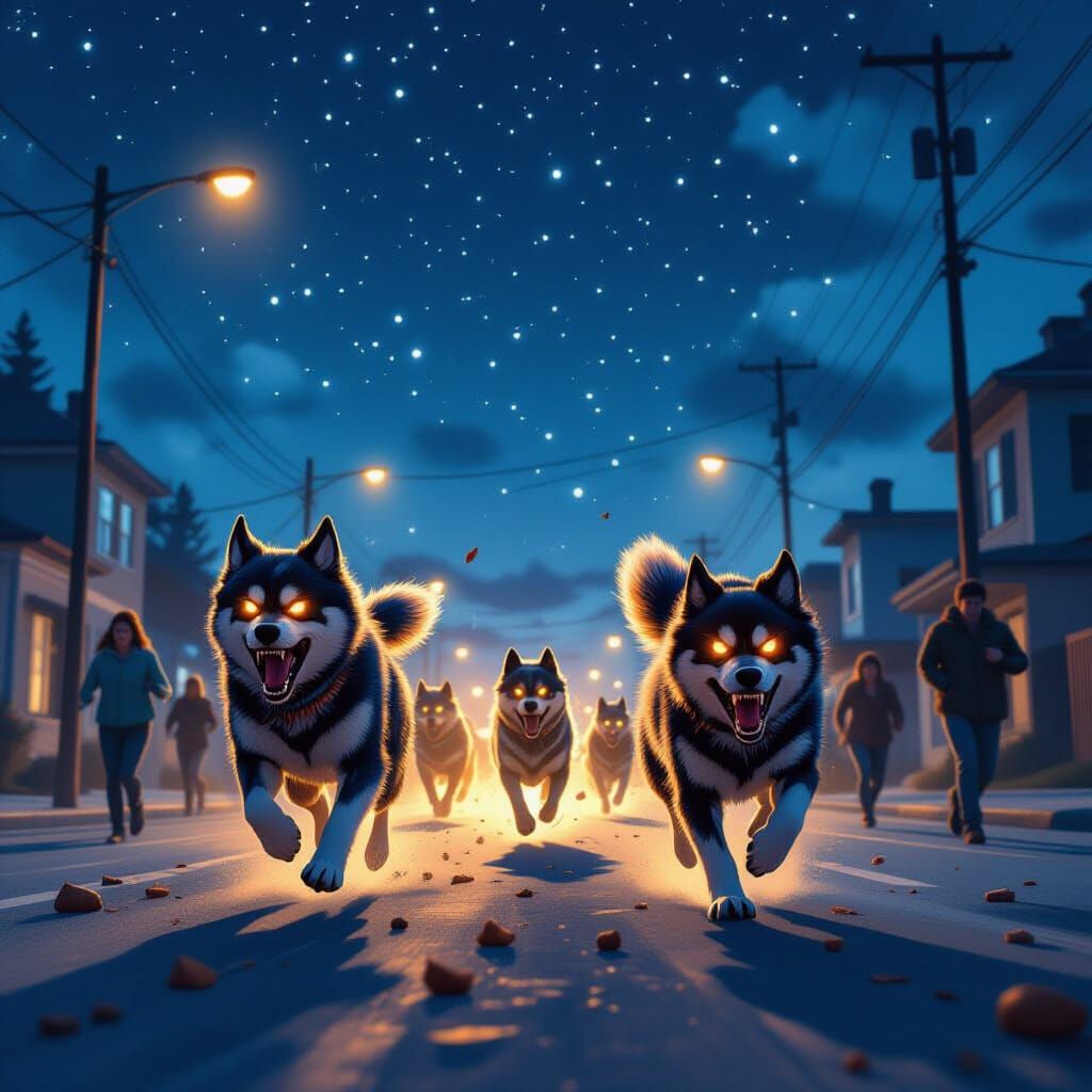 Fierce Dogs Terrorize City Street in Cinematic Style