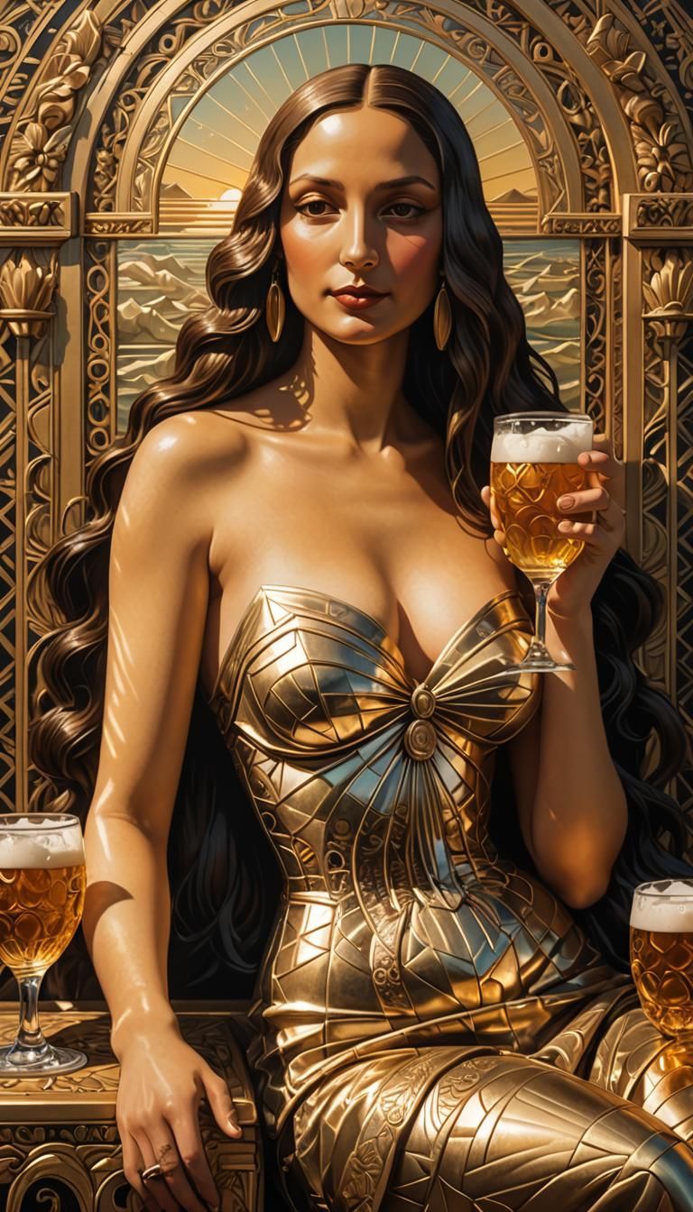 Mona Lisa Sunbathing in Art Deco Style