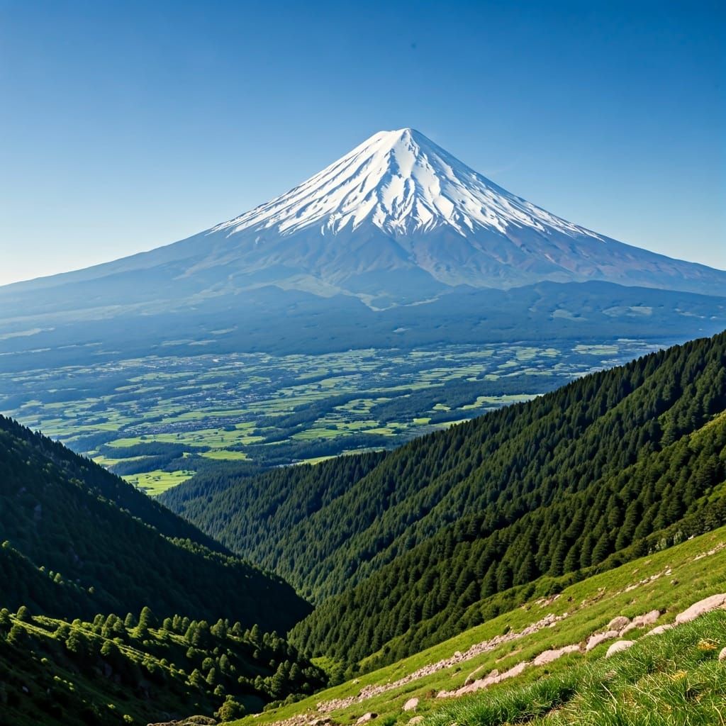 Majestic Volcano Over Lush Valley, Romanticism Style