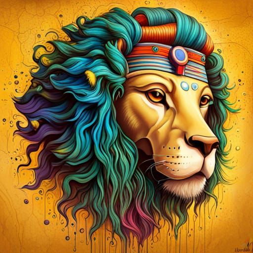 Egyptian Hathor Bull Lion in Graffiti Art Style