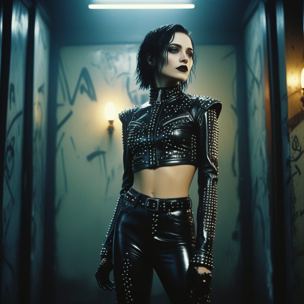 Goth Punk Goddess in Glittering Black Leather