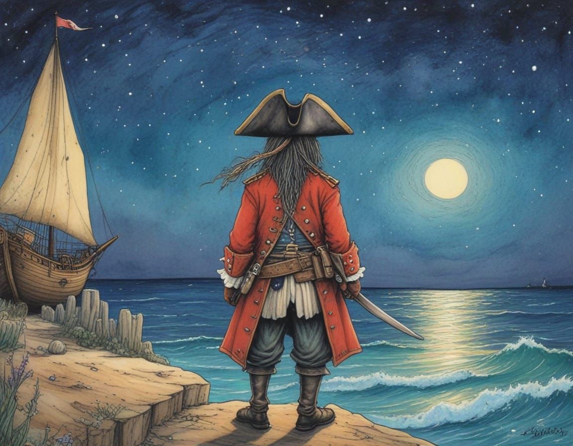 A Starry Night Pirate Contemplates the Sea