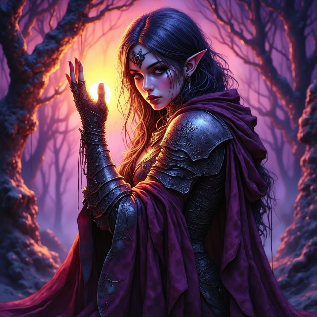 Epic Dark Fantasy Heroine in Ornate Armor