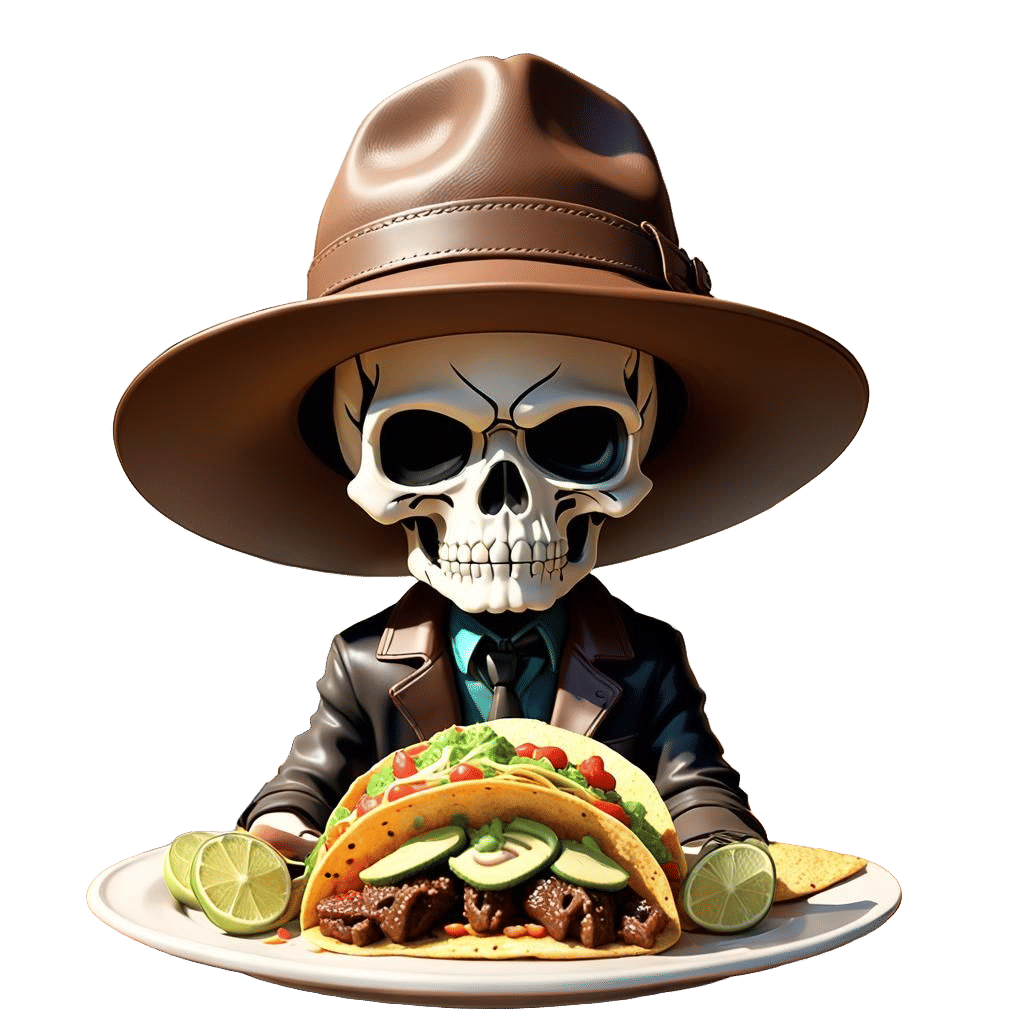 Funko Pop Skull in Fedora on Tacos, Anime Art
