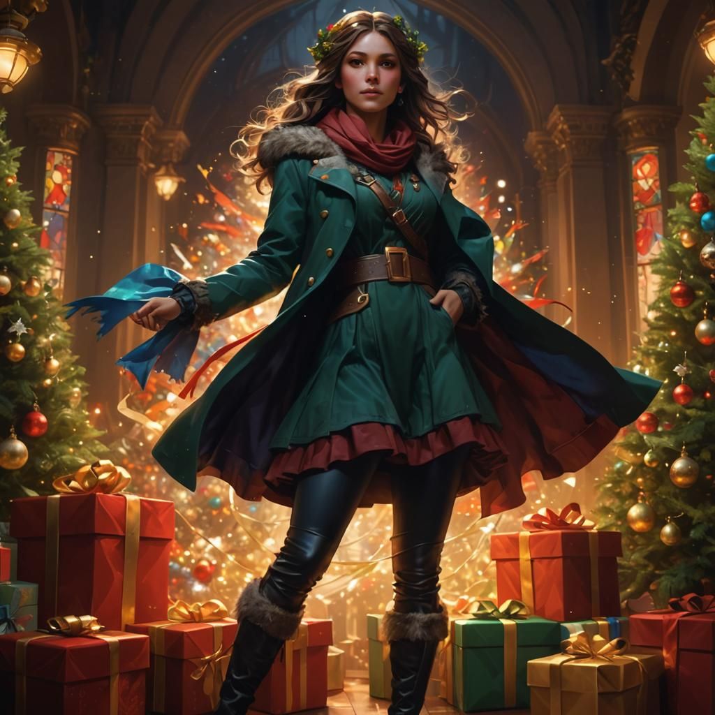 Hyperdetailed Christmas Portrait in Art Nouveau Style