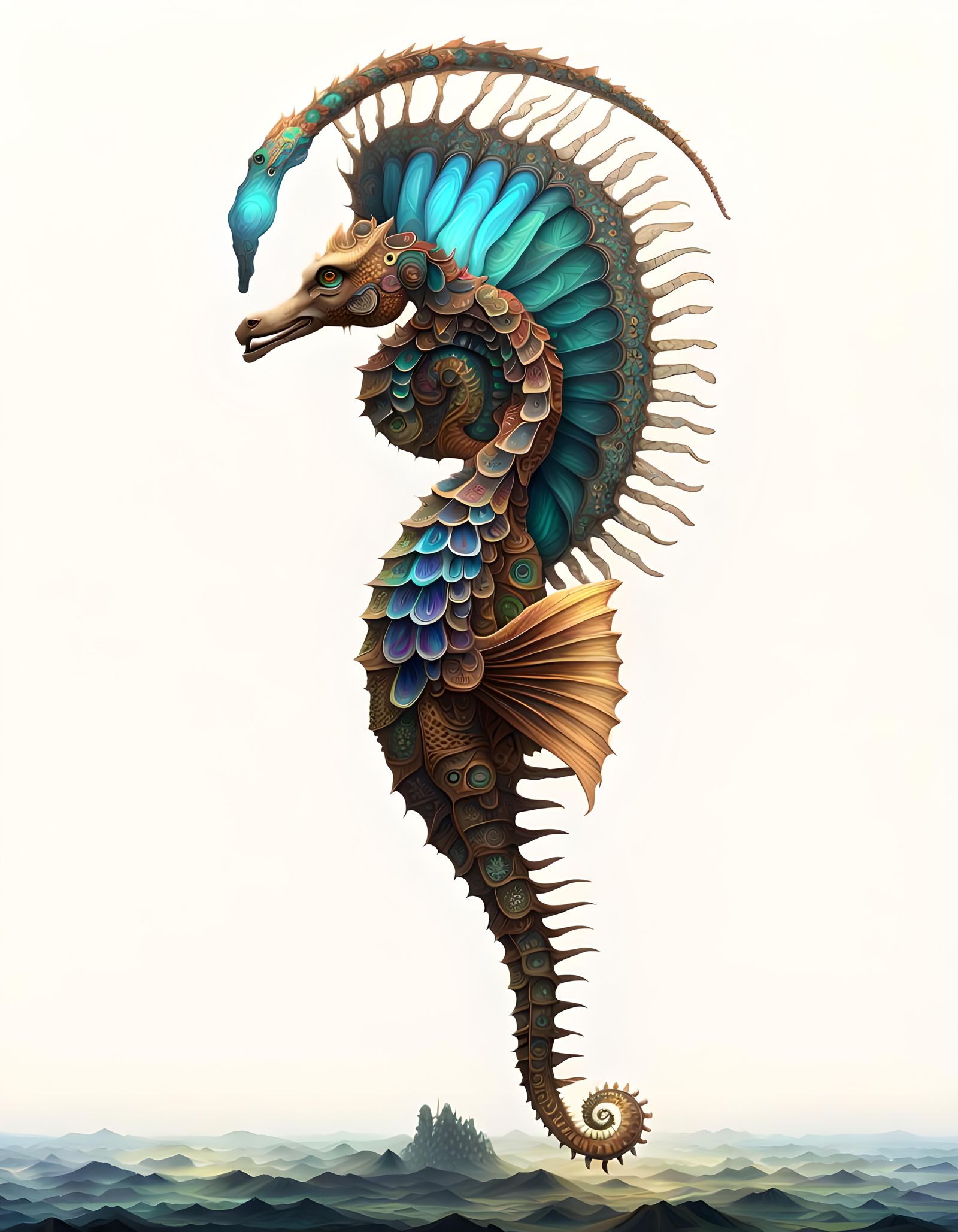 Bioluminescent Seahorse with Wings in Digital Painting