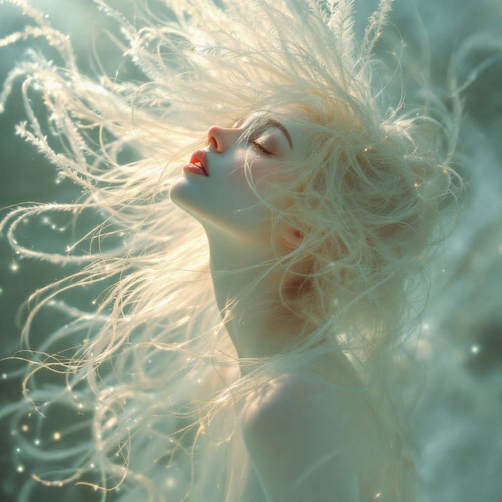 Ethereal Goddess with Cascading Ivory Locks