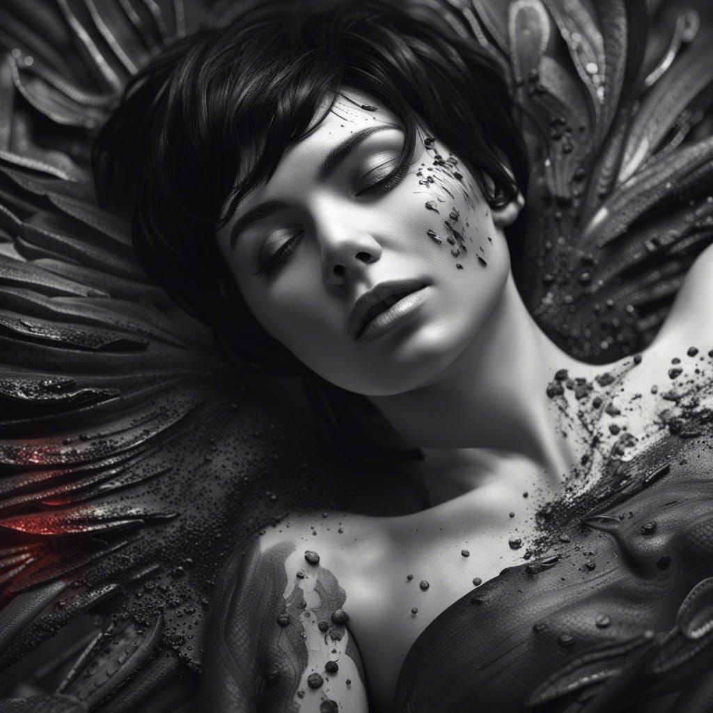 Beautiful Woman in Detailed Black and White Matte Painting