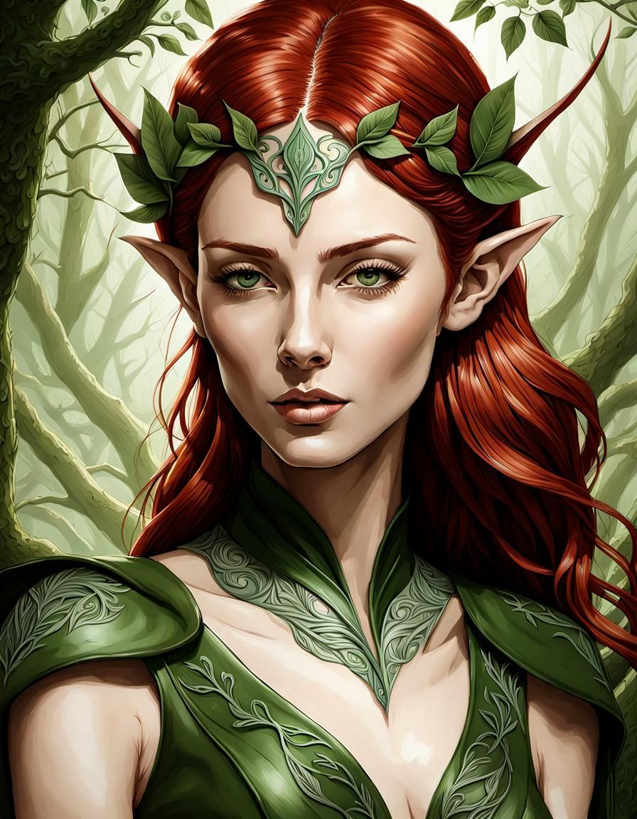 Wood Elf Portrait in Pen and Ink