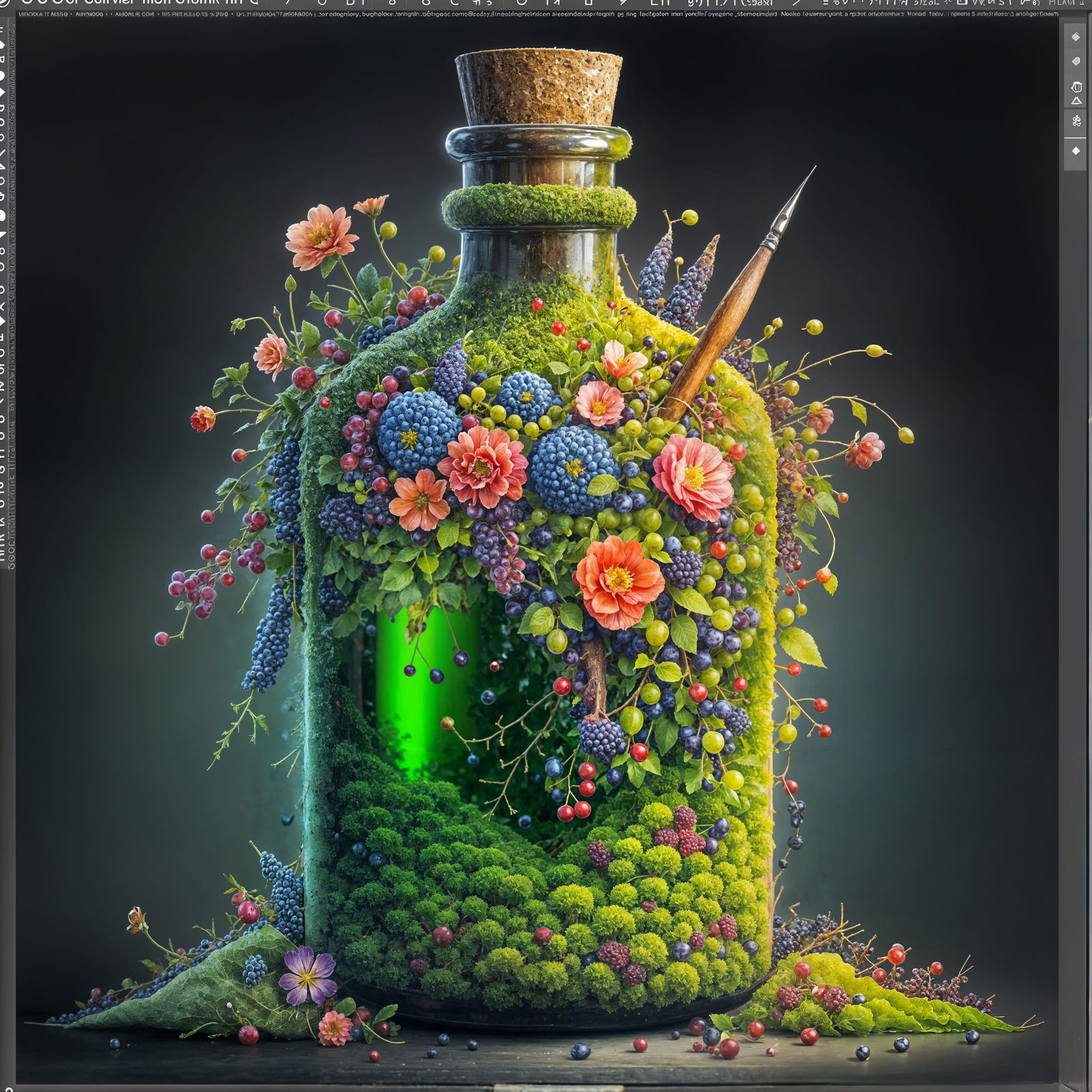 Enchanted Moss and Flower Bottle in Hyperrealism