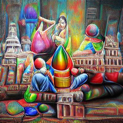 Colorful Indian Art Chalk and Oil Painting