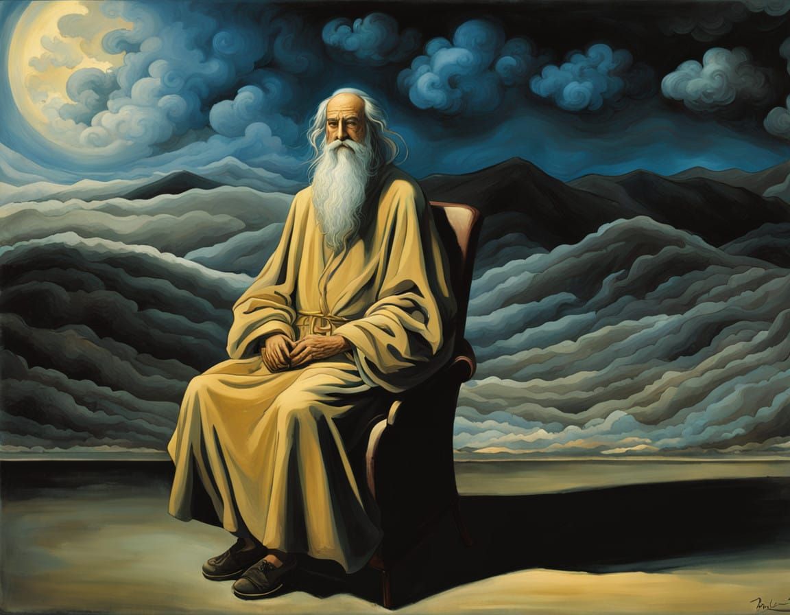 Surreal Elderly Sage in Ethereal Landscape