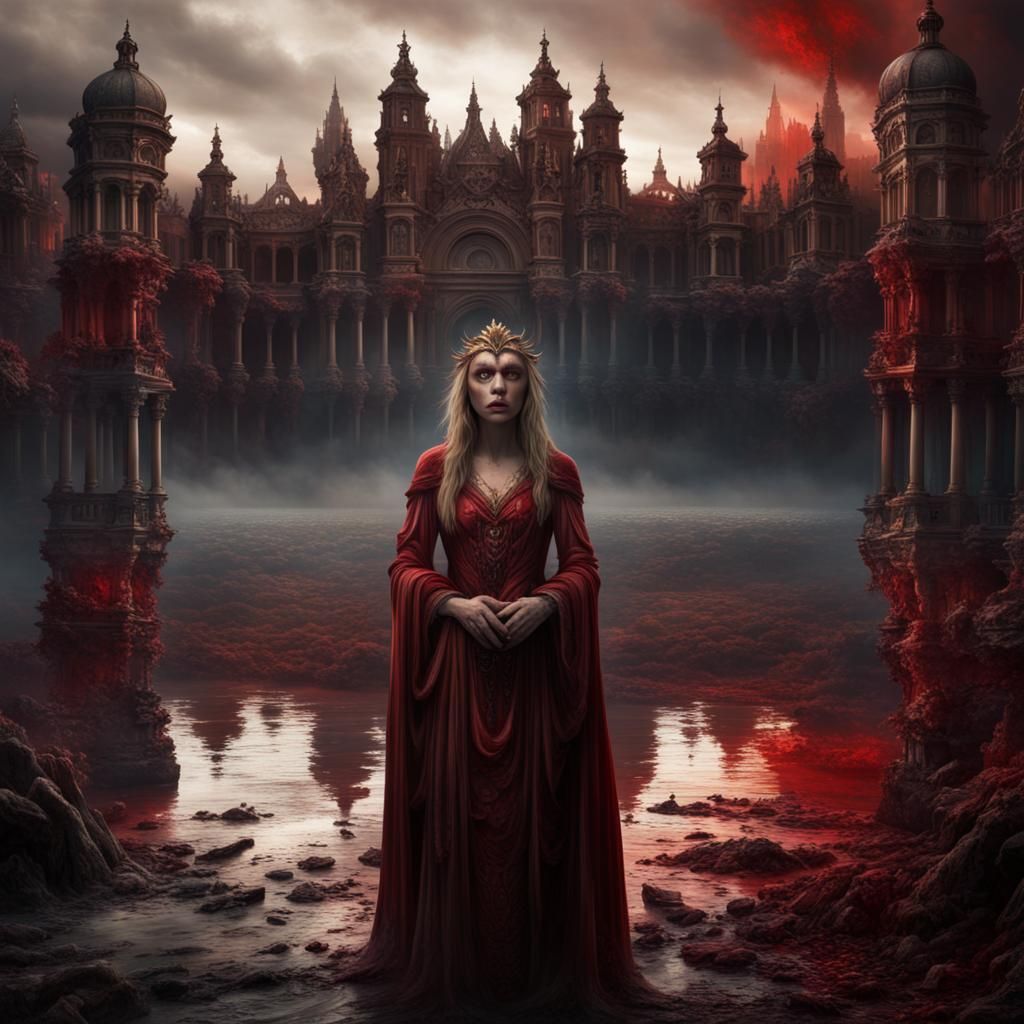 Lady Fates Emerging from Lake of Blood: Digital Painting