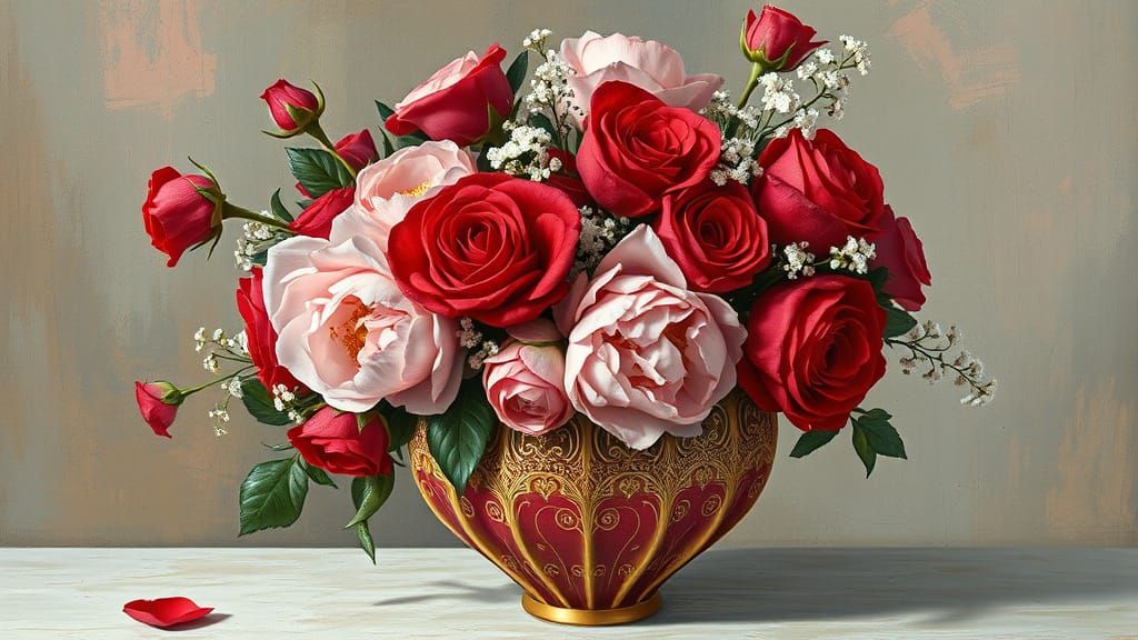 Romantic Impasto Floral Masterpiece in Art Nouveau Style