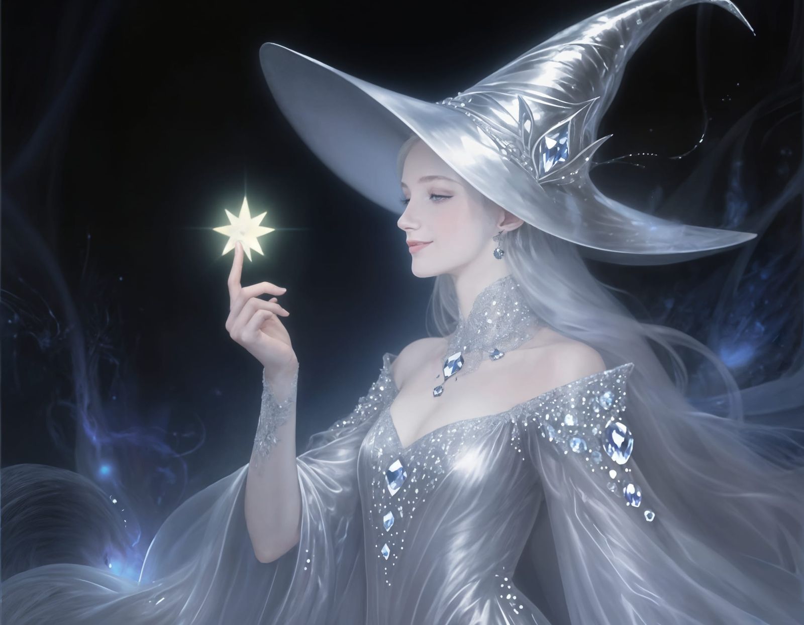 Enchantress Holds Glowing Star in Dramatic Light