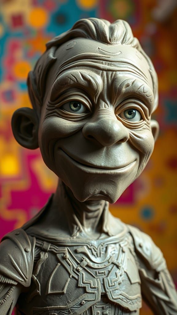 Humorous Clay Figure in Splash Art Style