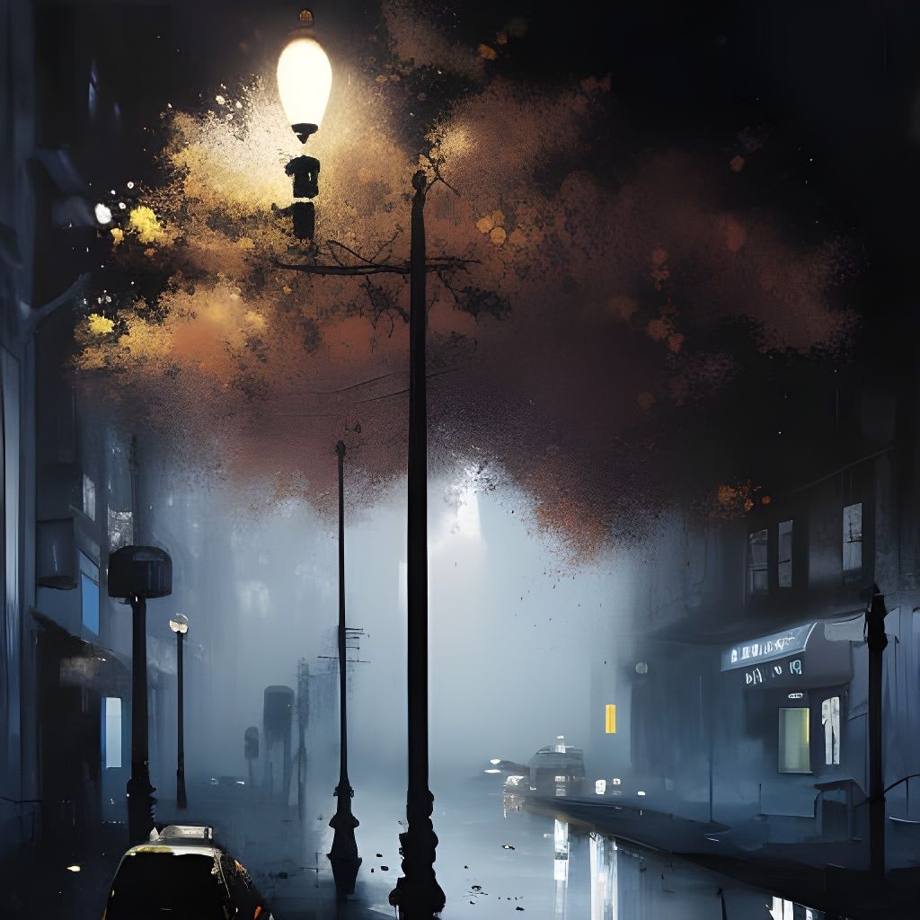 Monochrome Rainy Street Scene in Gritty Style