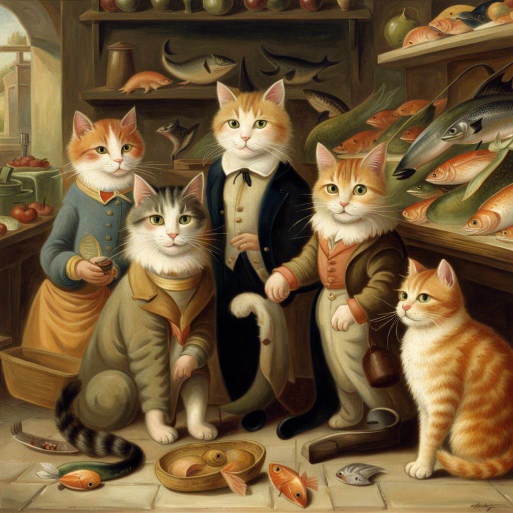 We cats love the fish shop. We always shop there.