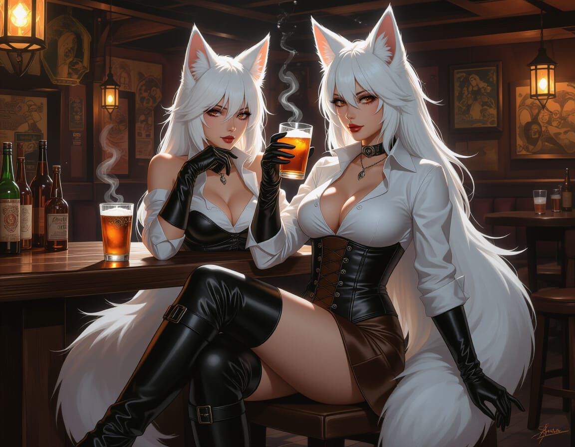 Kitsune Woman in Tavern: Cinematic Digital Art