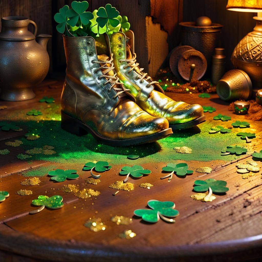 Leprechaun Shoes Filled with Shamrocks: Fantasy Realism