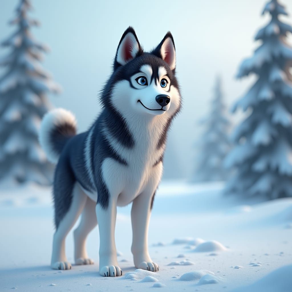 Majestic Husky in Winter Wonderland: 3D Render