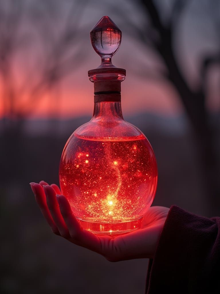 Surreal Witch's Potion Glows in Crystal Bottle