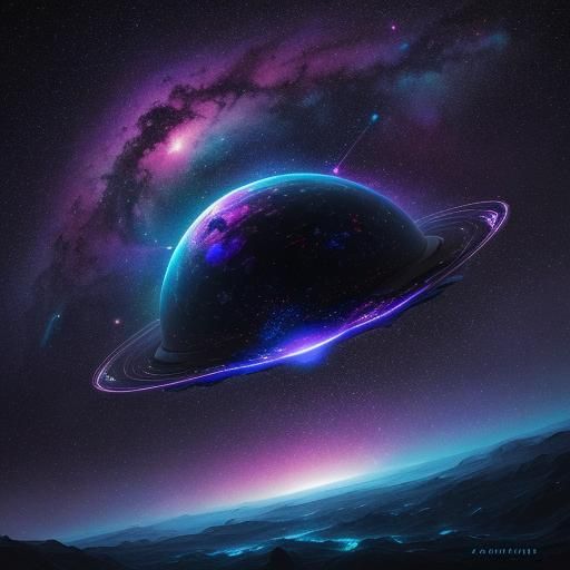 Psychedelic Cosmic Scene with Alien Spaceships